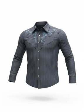 Diesel Pinstripe Western Shirt with Embroidery